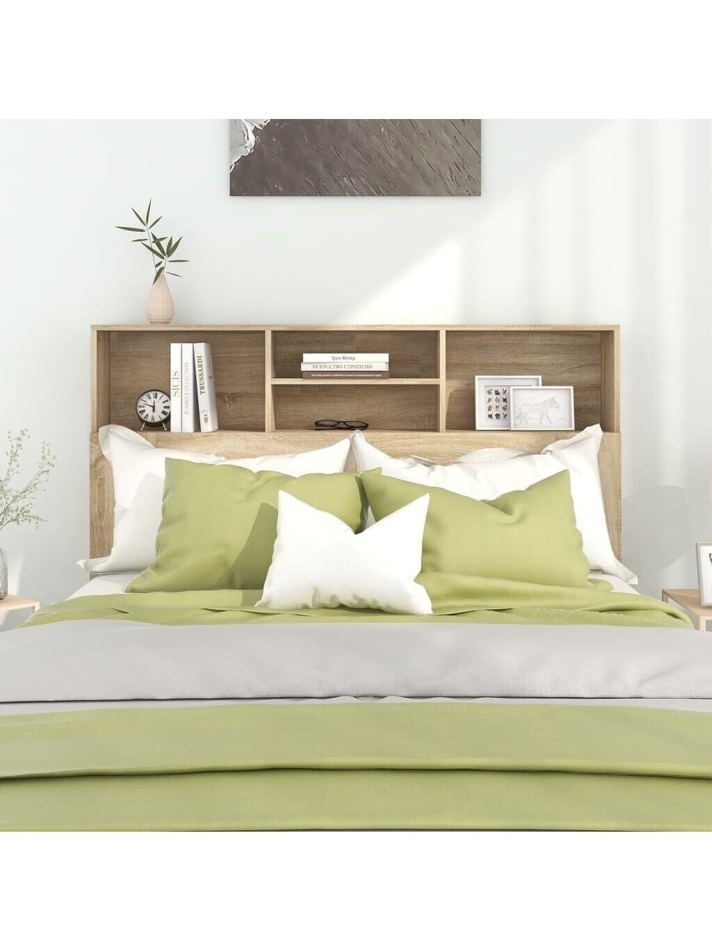 Headboard storage cabinet, Sonoma oak finish, 140 × 19 × 103.5 cm 2