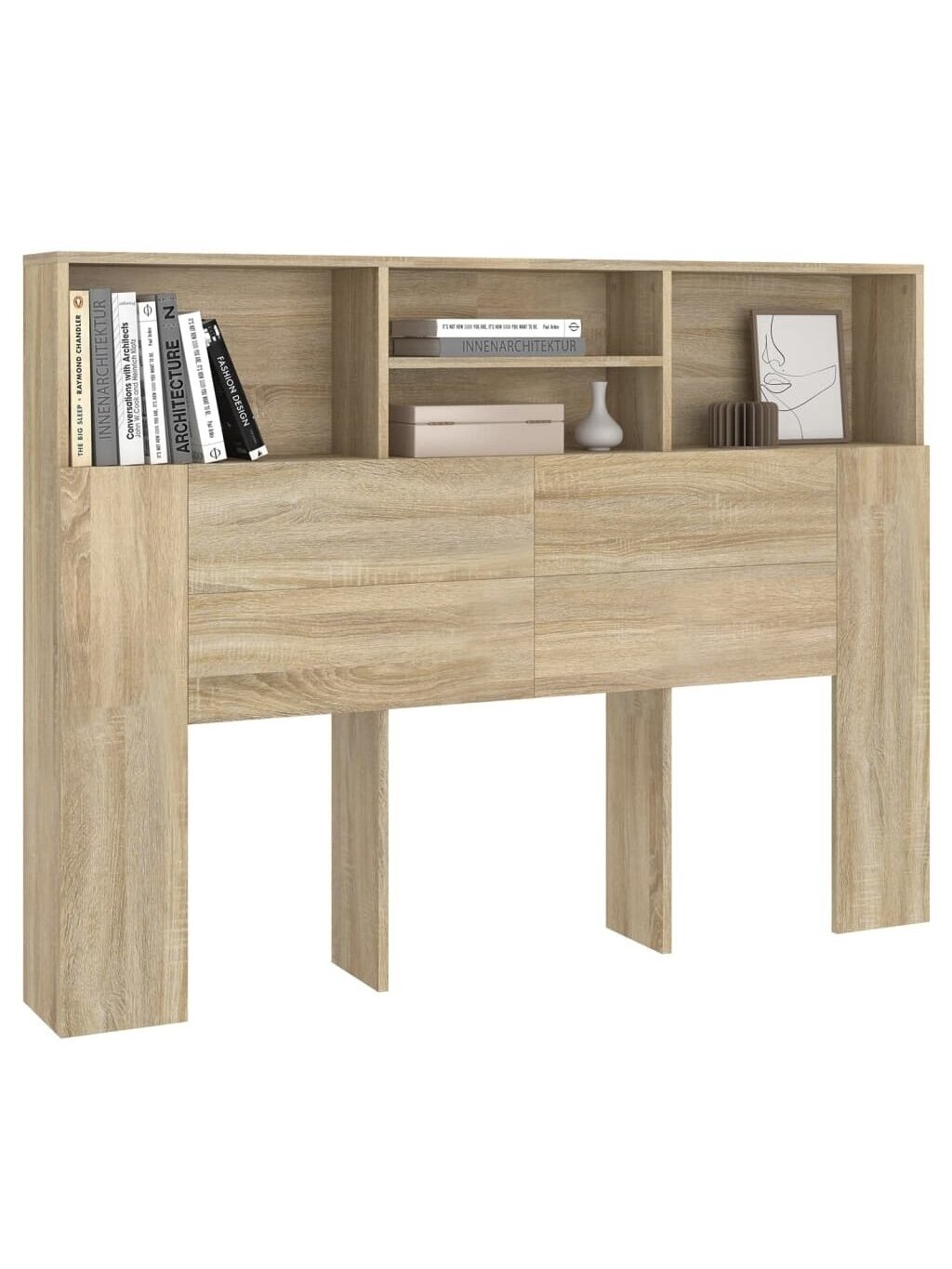 Headboard storage cabinet, Sonoma oak finish, 140 × 19 × 103.5 cm 3