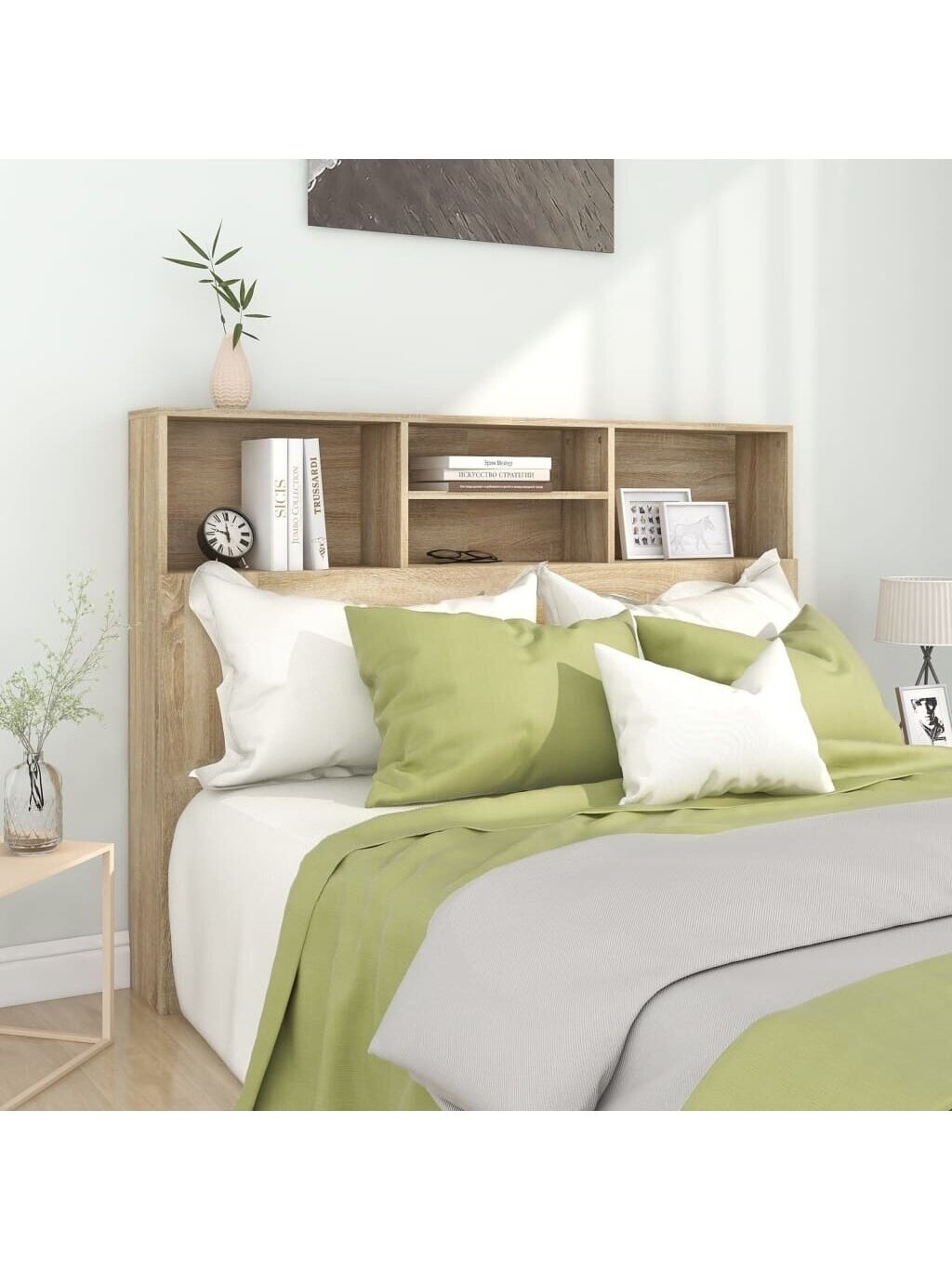 Headboard storage cabinet, Sonoma oak finish, 140 × 19 × 103.5 cm
