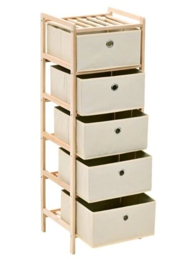Cabinet with 5 fabric baskets, cedar wood, sand color