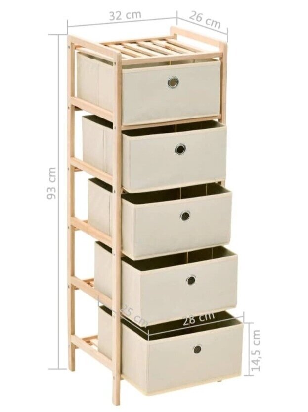 Cabinet with 5 fabric baskets, cedar wood, sand color 5 Cabinet with 5 fabric baskets, cedar wood, sand color 5