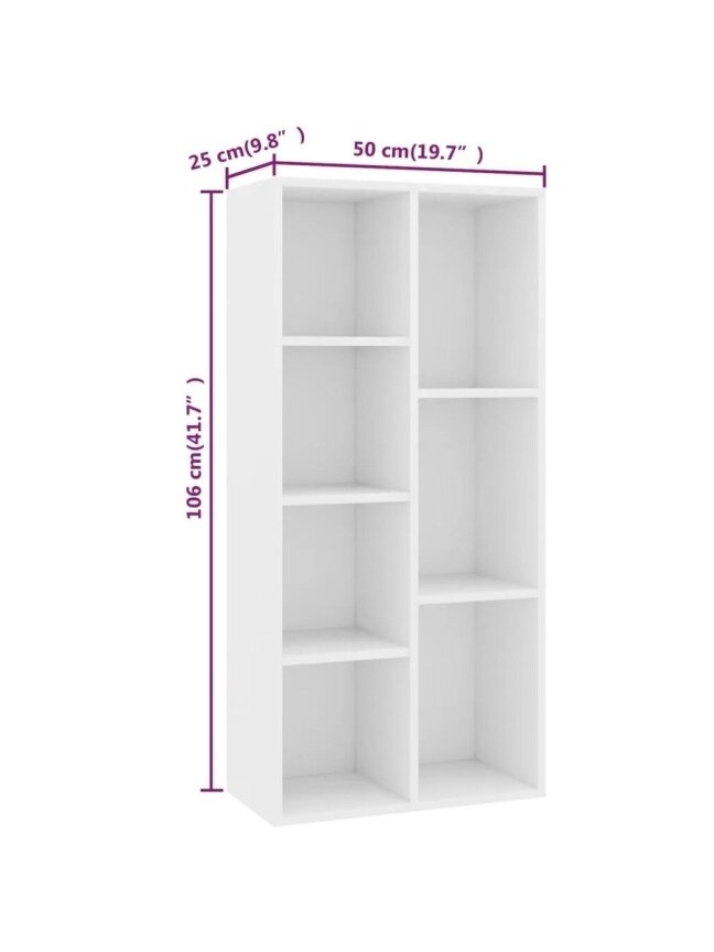 Книжный шкаф, белый, 50 × 25 × 106 см, инженерная древесина 5
