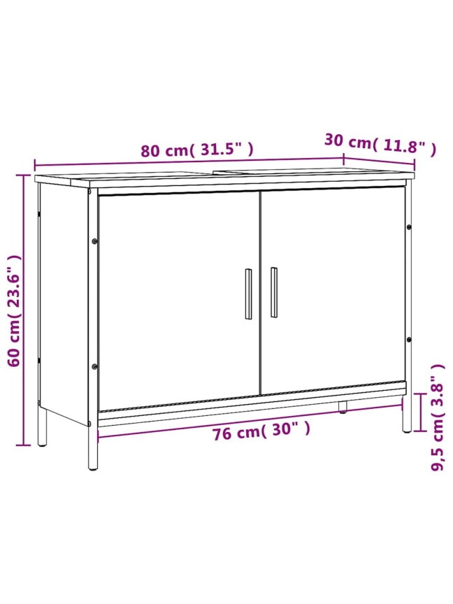 Valamu kapp, Hall tamm, 60×30×60 cm, Töödeldud puit 9