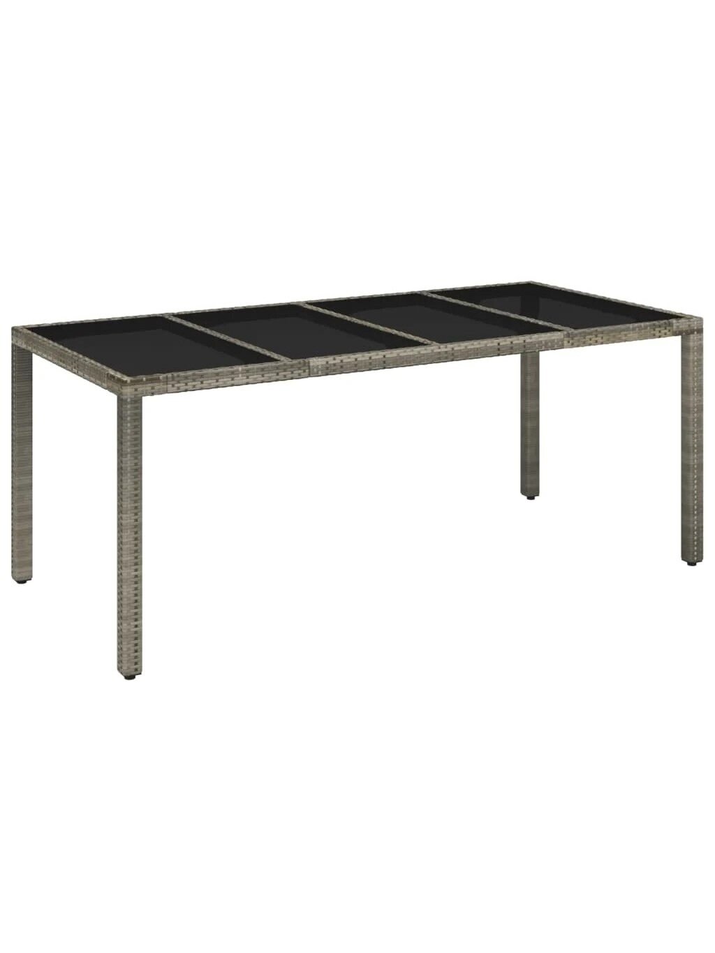 Table with glass tabletop, gray, 190×90×75 cm, poly rattan 1 Table with glass tabletop, gray, 190×90×75 cm, poly rattan 1