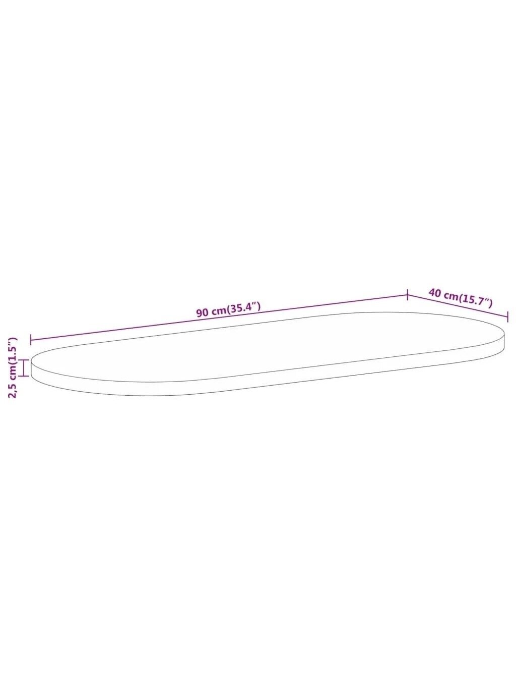 Tabletop, 90 x 40 x 2.5 cm, Solid Mango Wood, Oval Shape 7