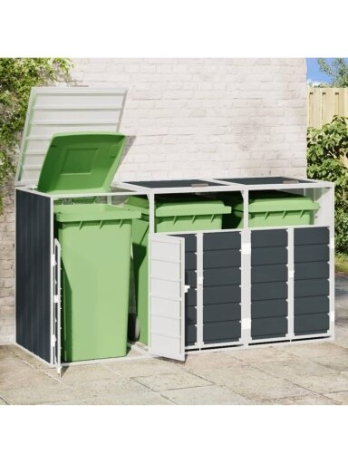 Storage shed for three bins, anthracite color, steel, 216 x 81 x 115 cm.