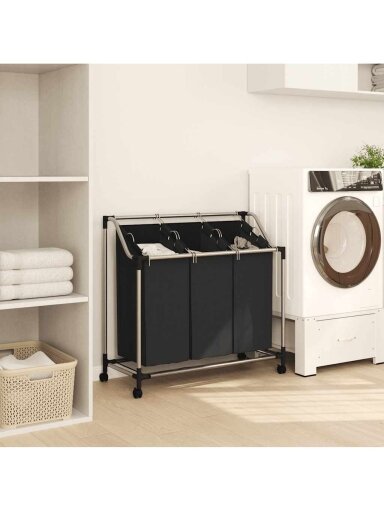 Stand with 3 laundry sorting bags, black, steel