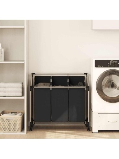 Stand with 3 laundry sorting bags, black, steel