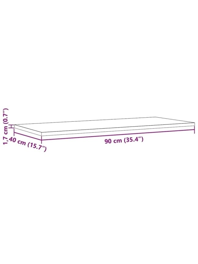 Countertop, 90 × 40 × 1.7 cm, solid pine wood, rectangular 8