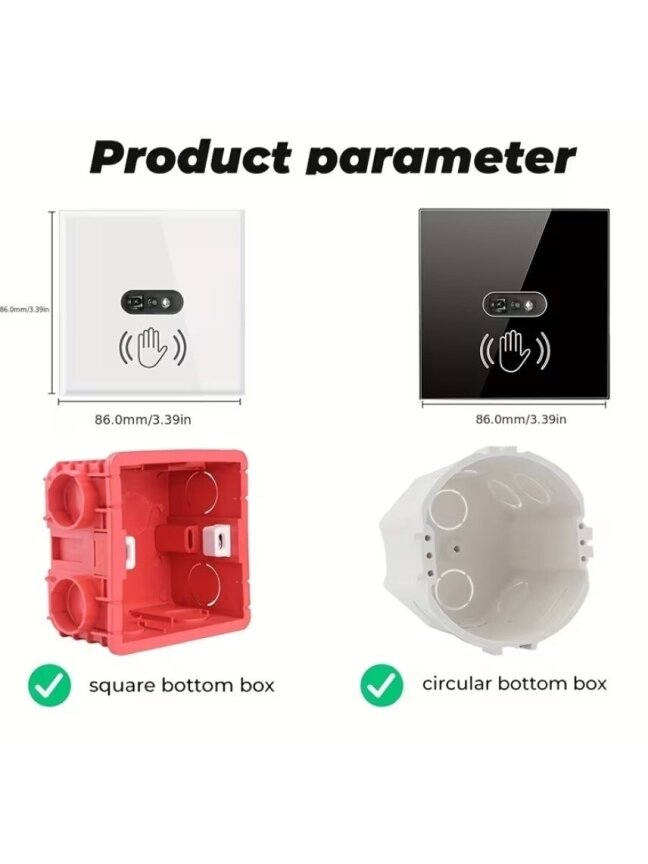 Glass Touch Switch with Infrared Sensor – 86 mm (Flush Mounted) 2