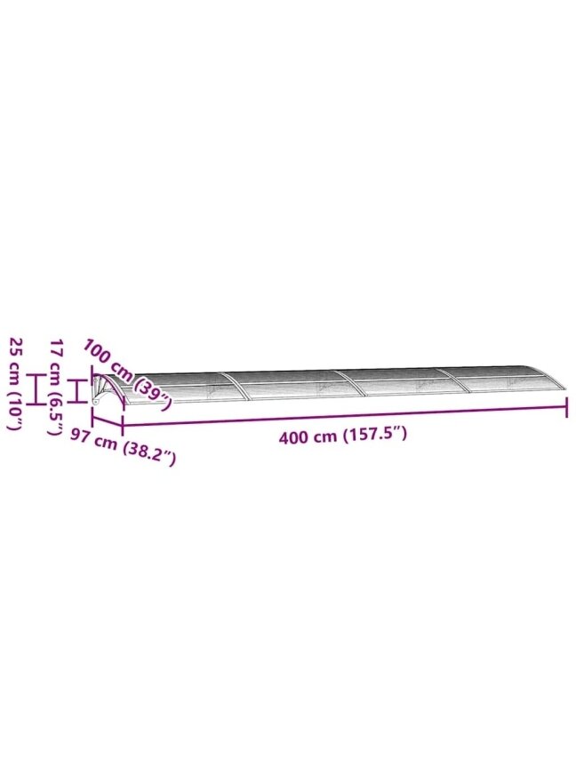 Door Canopy, Black, 400 × 100 cm, Polycarbonate 6