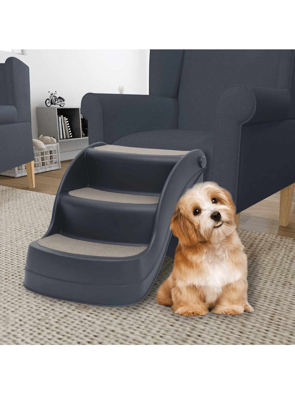 Folding Dog Stairs, Dark Gray, 3 Steps