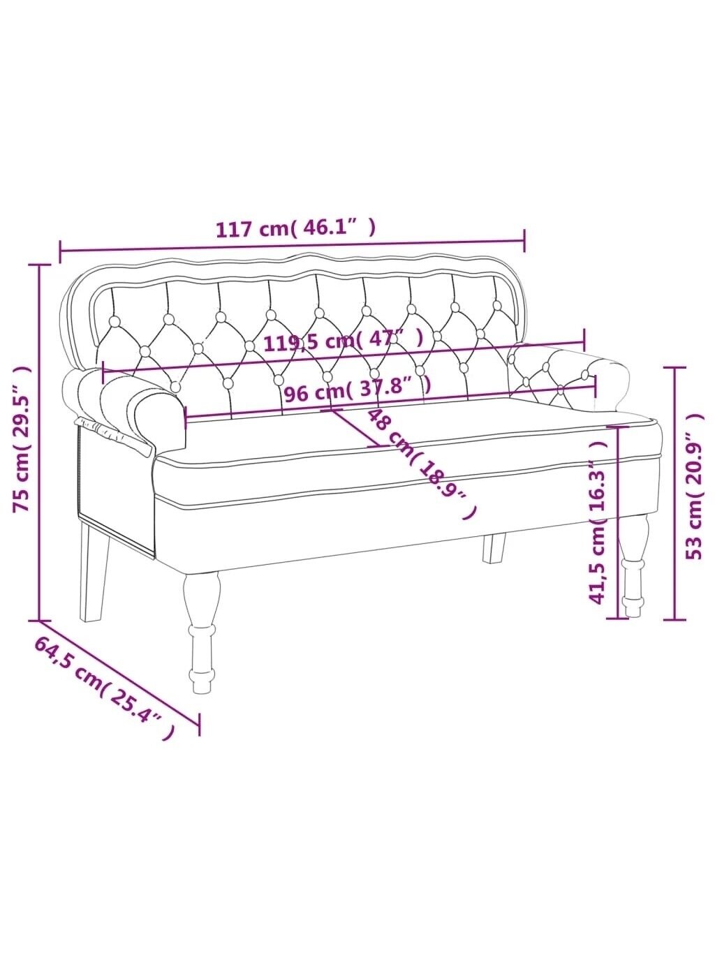 Pinkiga seljatoega ping, 119,5x64,5x75 cm, samet 7