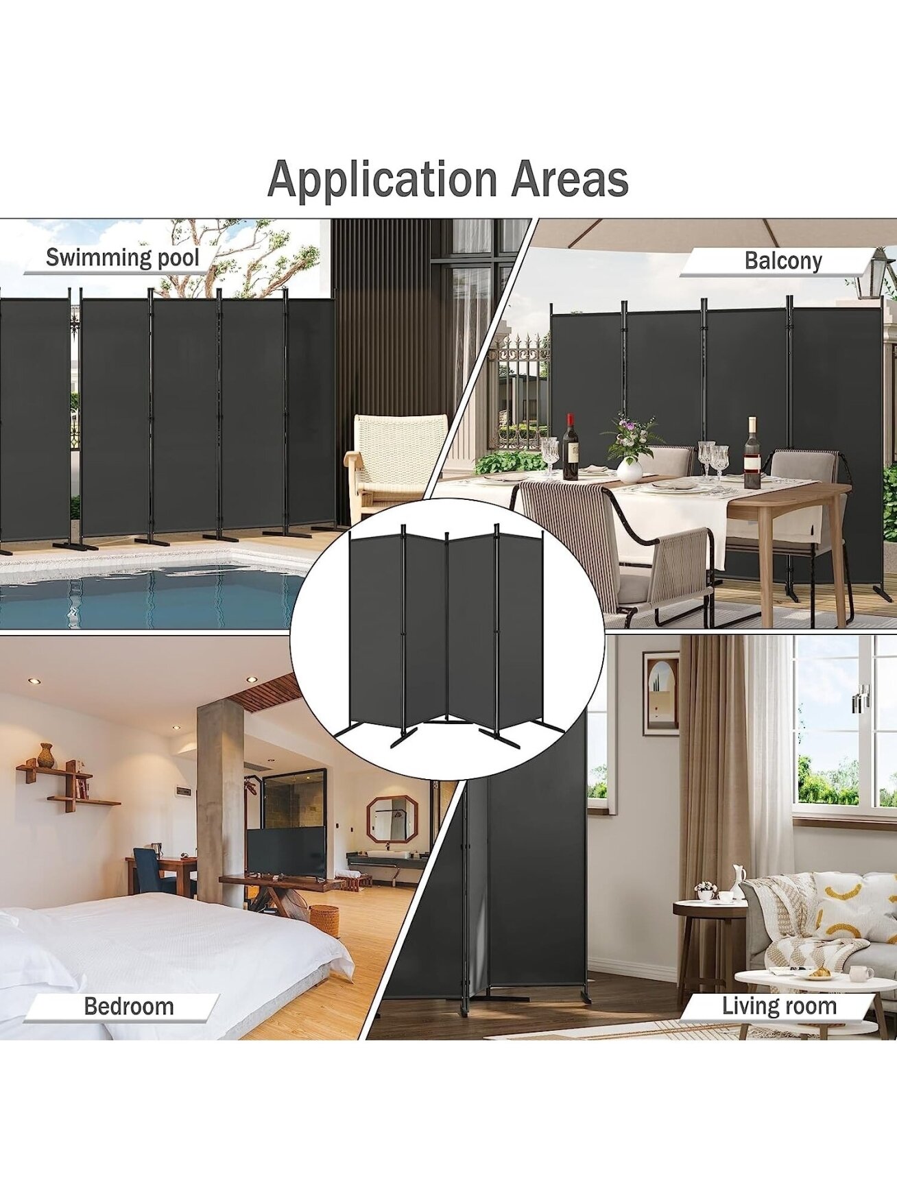 Foldable room divider, free-standing privacy screen, room separation panel, dark grey 6 Foldable room divider, free-standing privacy screen, room separation panel, dark grey 6