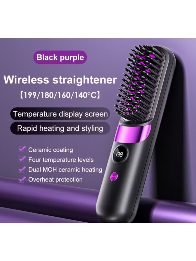 Cordless Ceramic Hair Straightening Brush with Three-Level Temperature Control 3