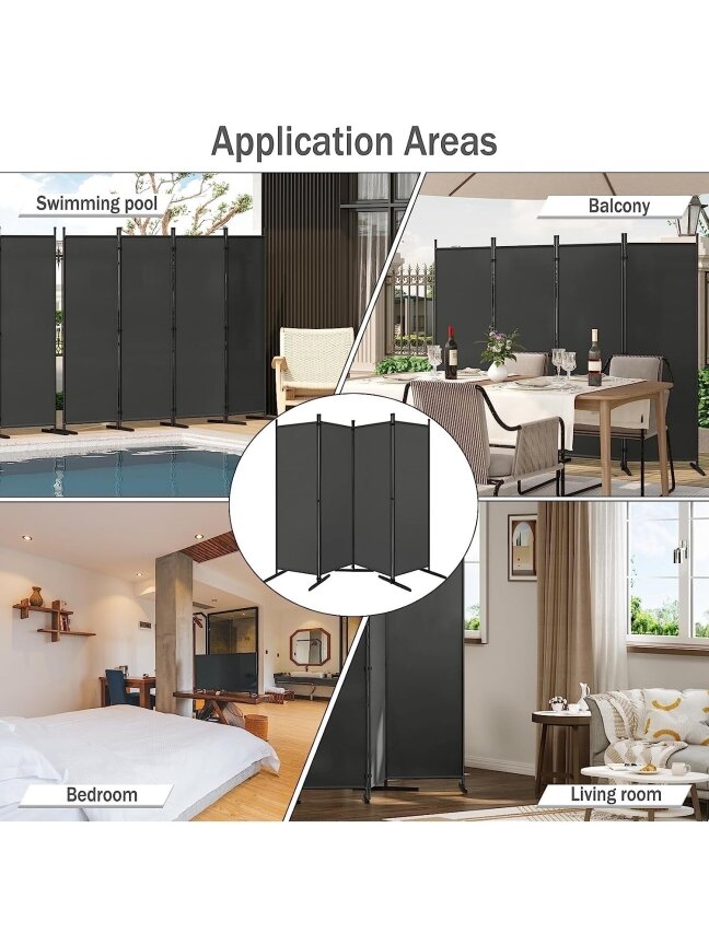 Foldable room divider, free-standing privacy screen, room separation panel, dark grey 6 Foldable room divider, free-standing privacy screen, room separation panel, dark grey 6