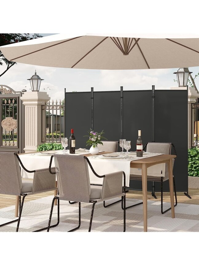 Foldable room divider, free-standing privacy screen, room separation panel, dark grey 7 Foldable room divider, free-standing privacy screen, room separation panel, dark grey 7