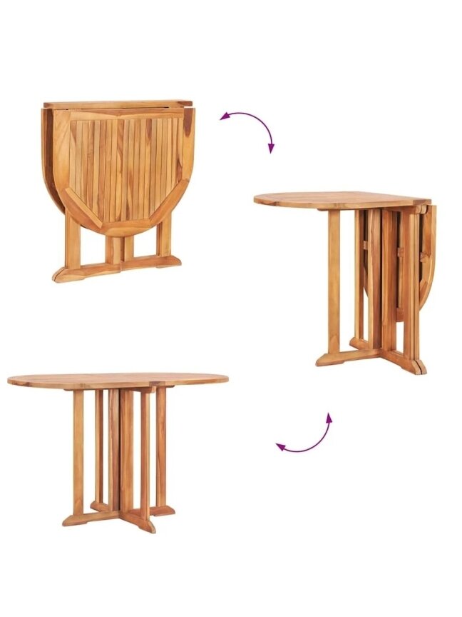 Folding garden table, 120×70×75 cm, solid teak wood 5