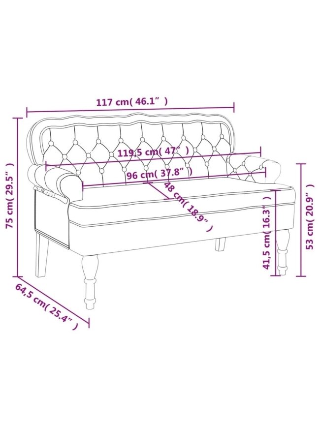Bench with backrest, pink, 119.5x64.5x75 cm, velvet 7 Bench with backrest, pink, 119.5x64.5x75 cm, velvet 7