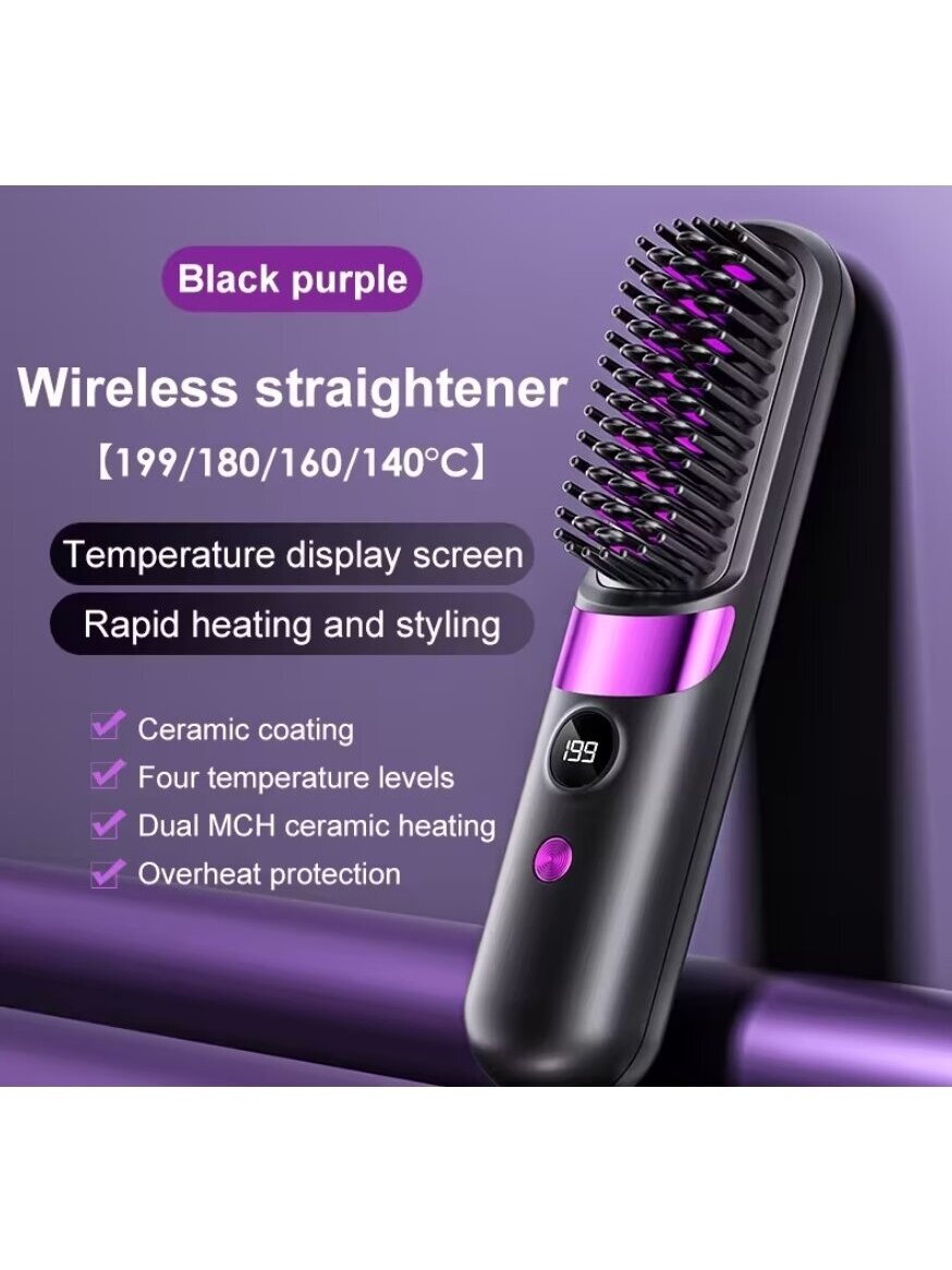 Cordless Ceramic Hair Straightening Brush with Three-Level Temperature Control 3