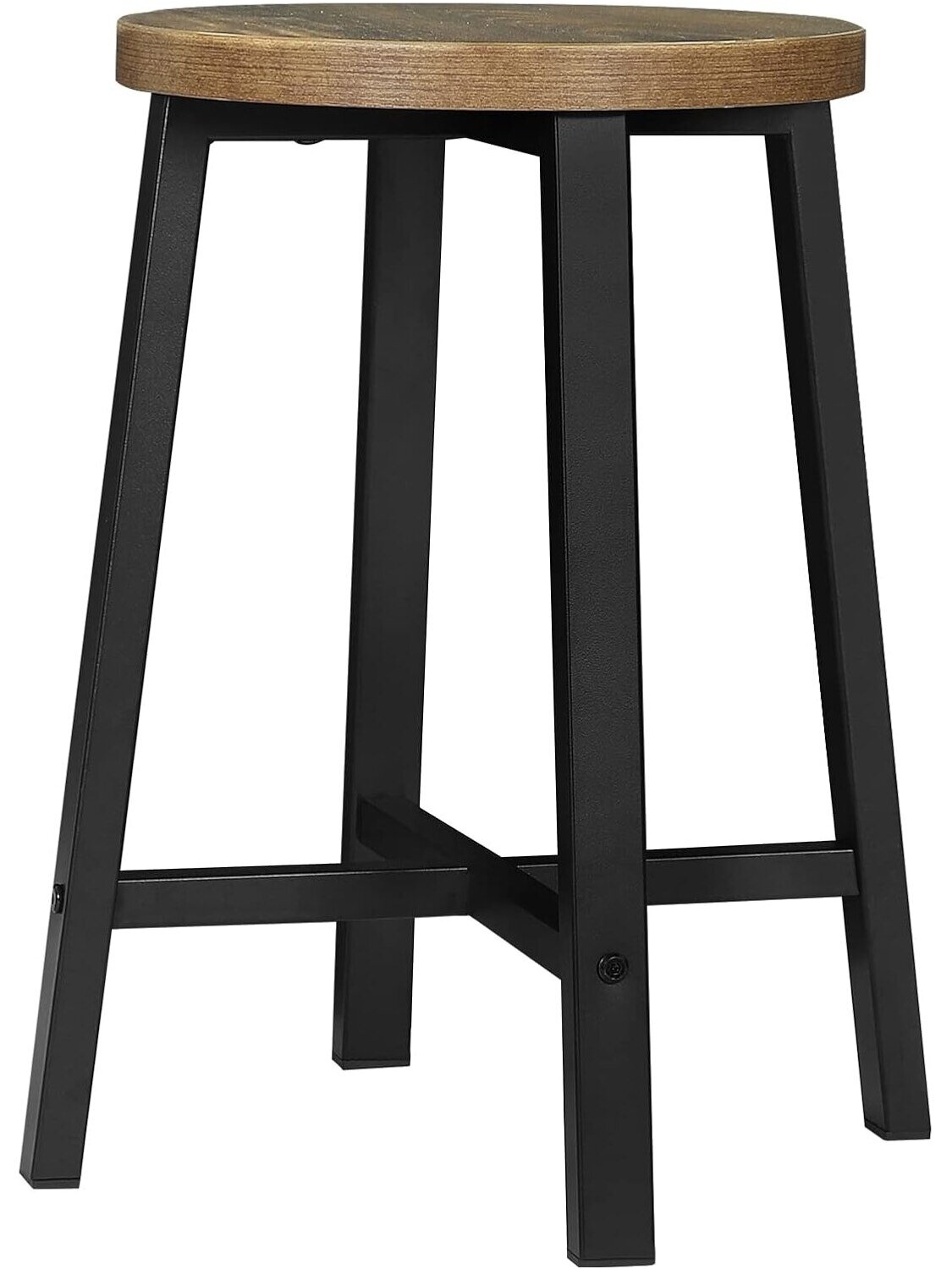 Set of 2 Solid Wood Stools, Rustic Brown/Black 2