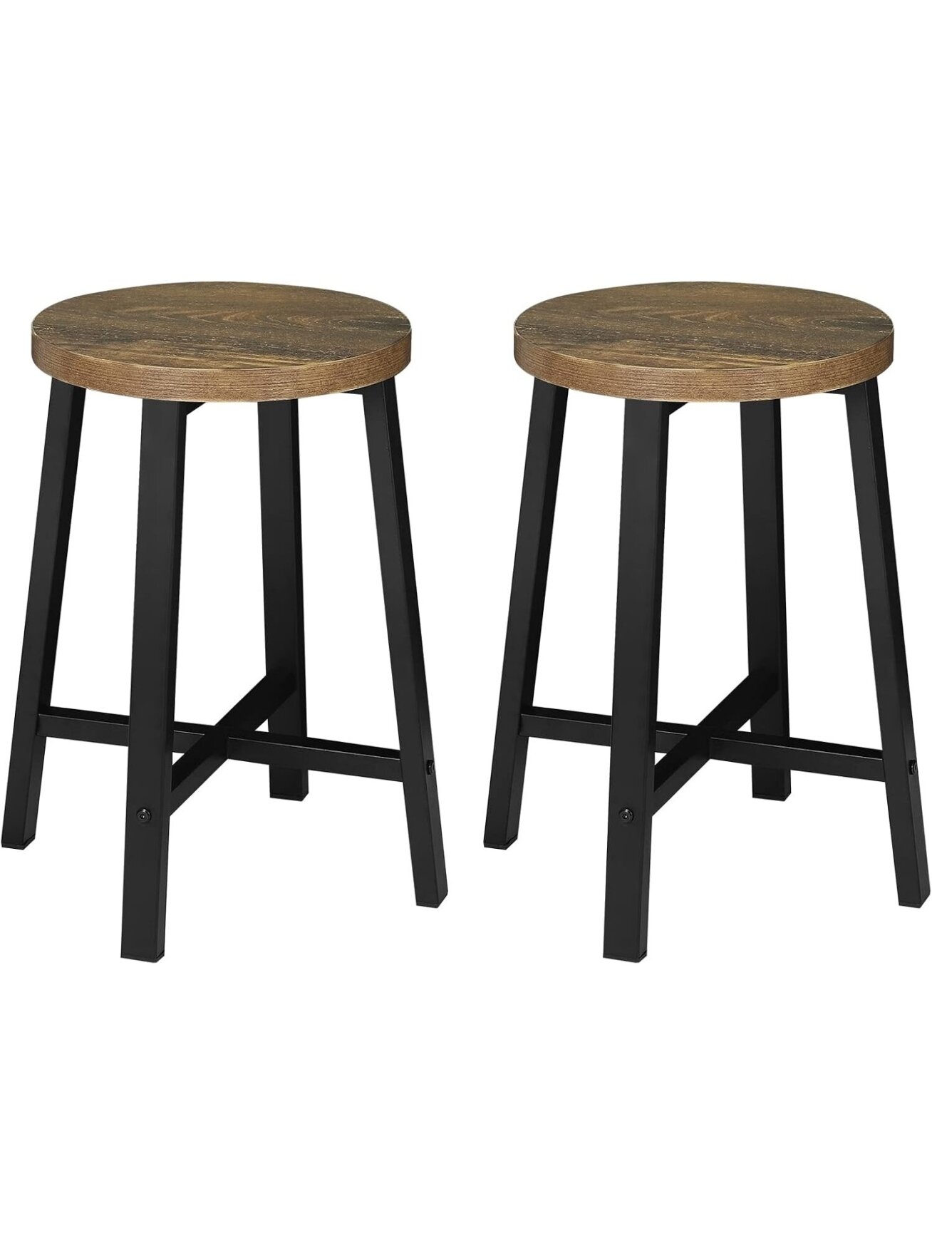 Set of 2 Solid Wood Stools, Rustic Brown/Black 4