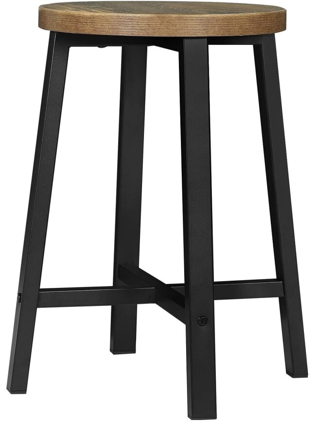 Set of 2 Solid Wood Stools, Rustic Brown/Black 2