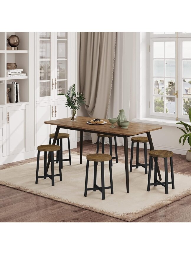 Set of 2 Solid Wood Stools, Rustic Brown/Black 5