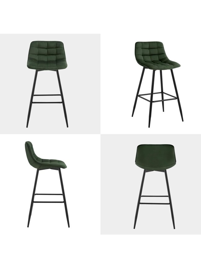 Dark Green Bar Chairs, Set of 2, with Metal Legs and Velvet Seat 1 Dark Green Bar Chairs, Set of 2, with Metal Legs and Velvet Seat 1