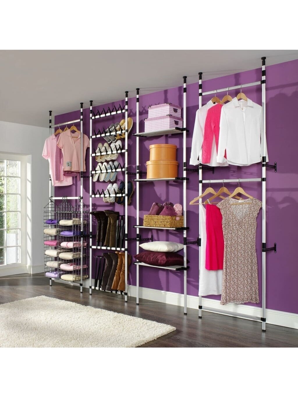 Telescopic wardrobe system with shelves, aluminum 1