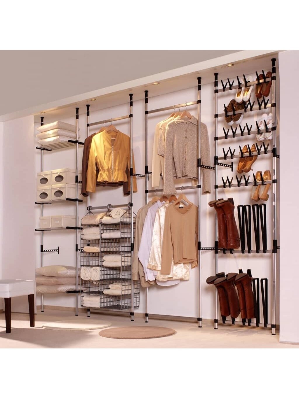 Telescopic wardrobe system with shelves, aluminum 2