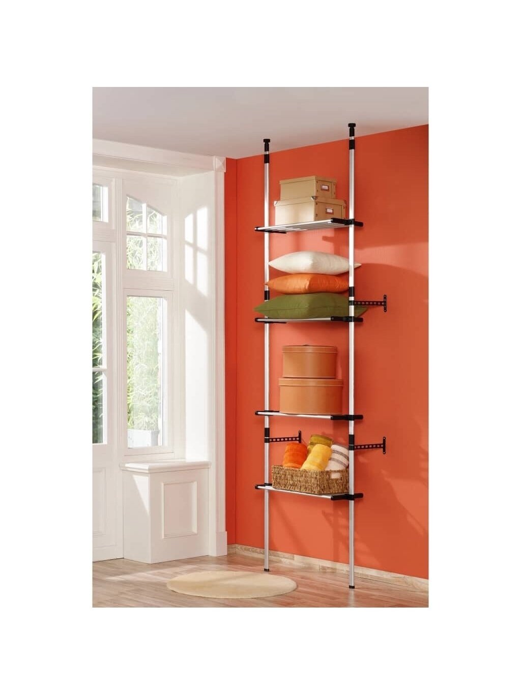 Telescopic wardrobe system with shelves, aluminum 3