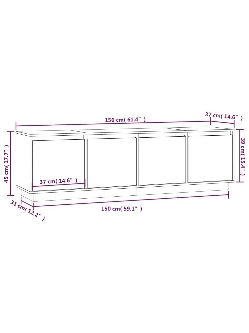 Szafka RTV, 156x37x45 cm, lite drewno sosnowe 9