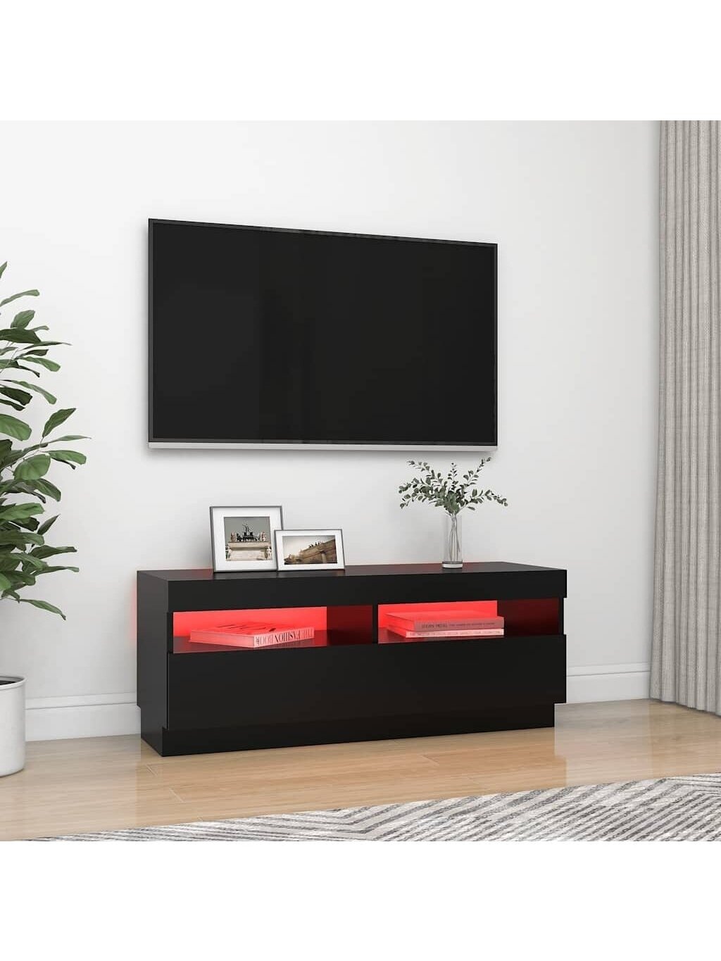 Televizoriaus spintelė su LED apšvietimu, juoda, 100x35x40cm 2