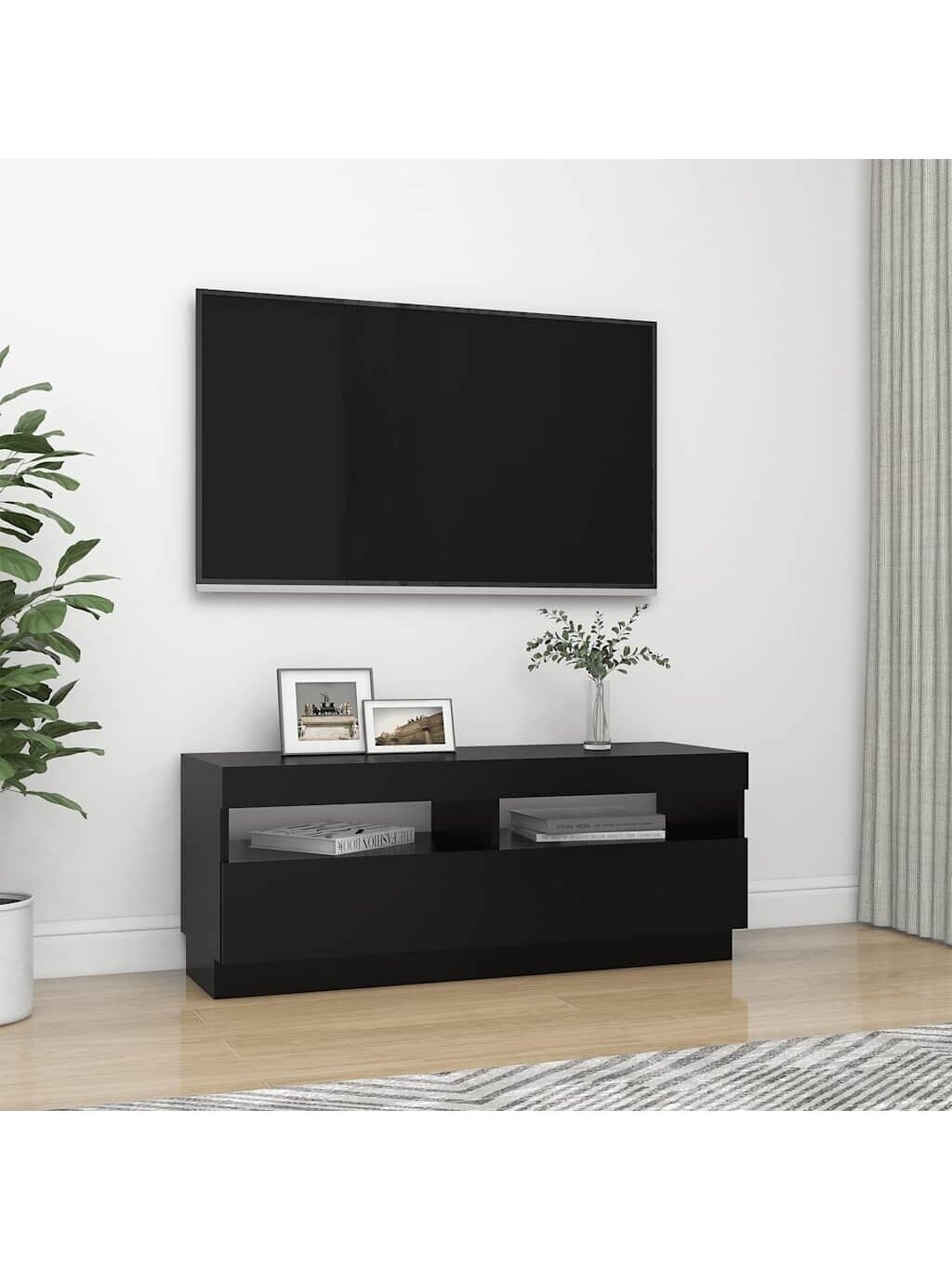 Televizoriaus spintelė su LED apšvietimu, juoda, 100x35x40cm 3