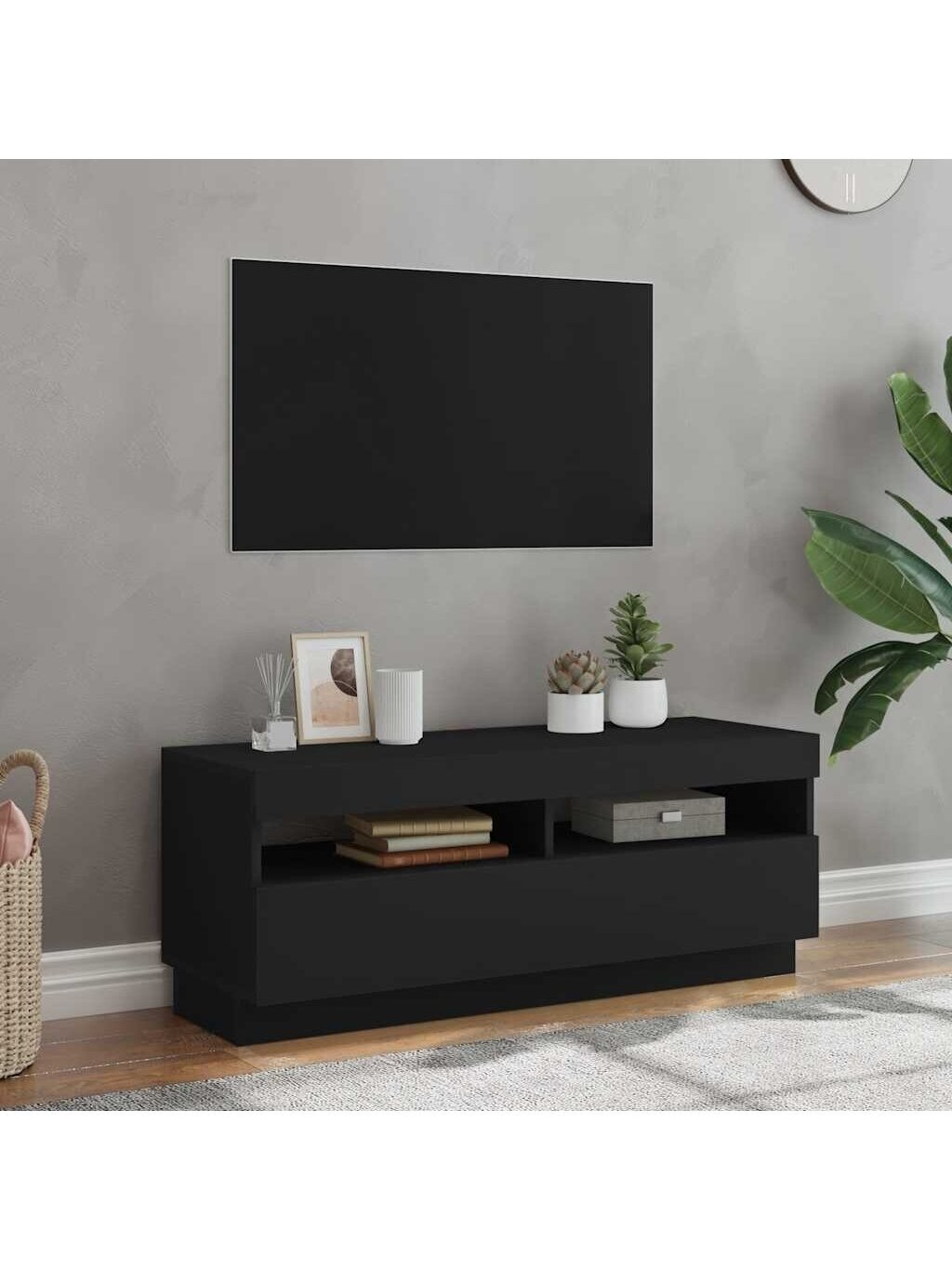 Televizoriaus spintelė su LED apšvietimu, juoda, 100x35x40cm