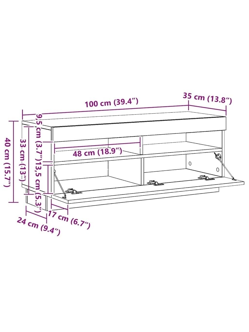 TV skapītis ar LED, koksne, 100x35x40 cm, koksne 10