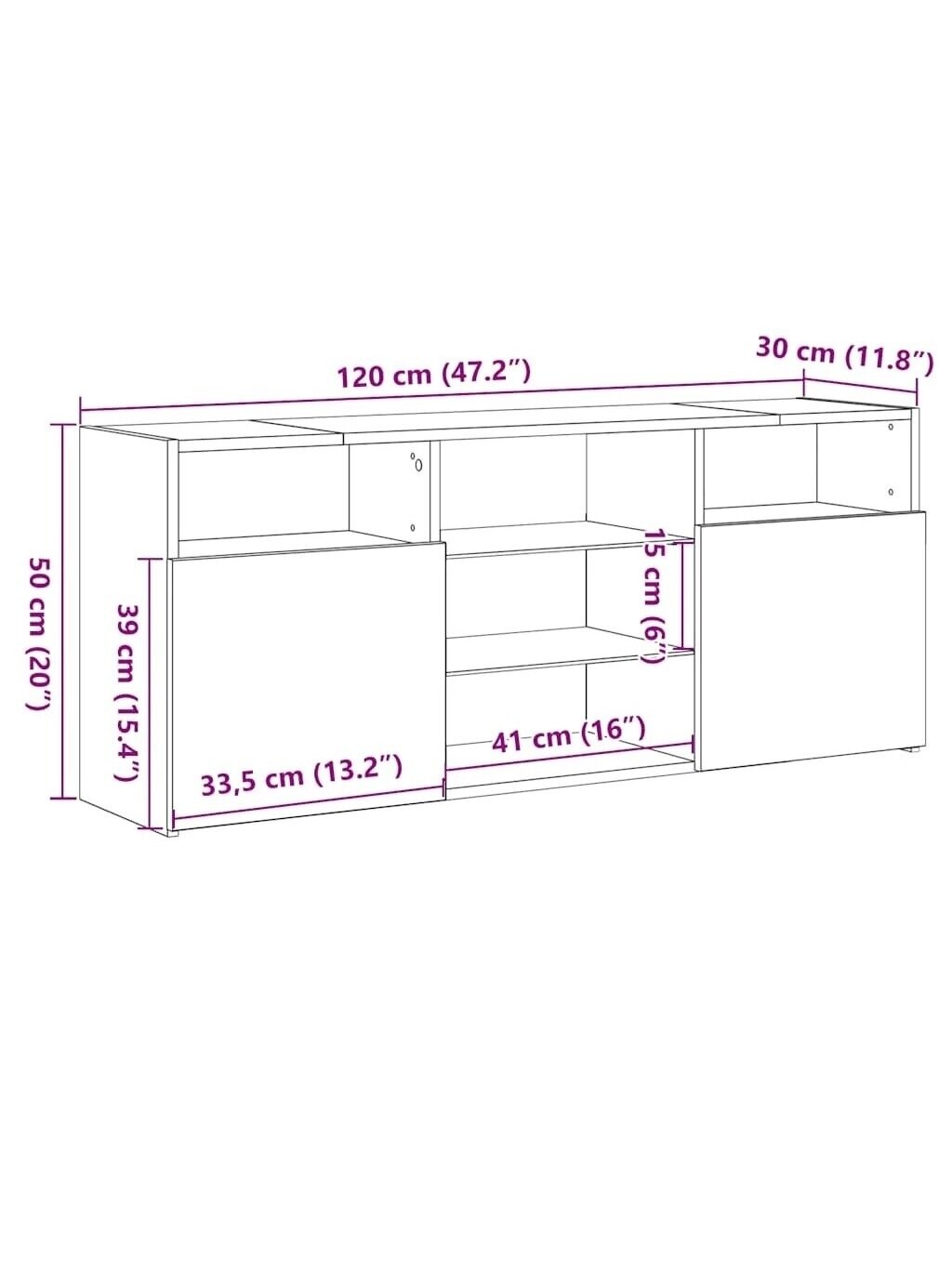 Televizoriaus spintelė su LED, pilka ąžuolo, 120x30x50cm 14