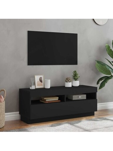 Televizoriaus spintelė su LED apšvietimu, juoda, 100x35x40cm