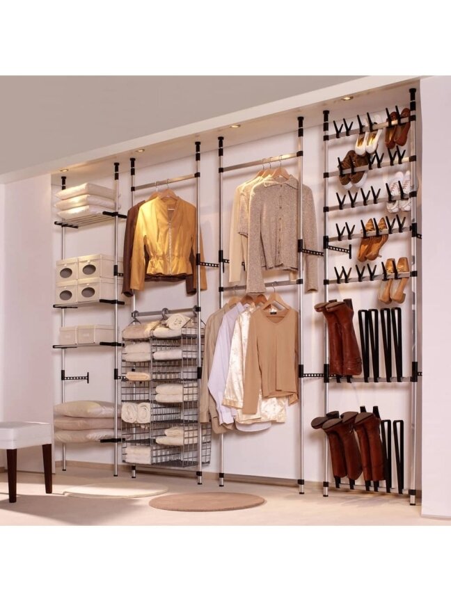 Telescopic wardrobe system with shelves, aluminum 2