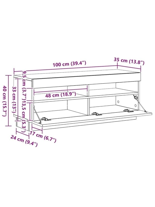 Televizoriaus spintelė su LED apšvietimu, juoda, 100x35x40cm 13