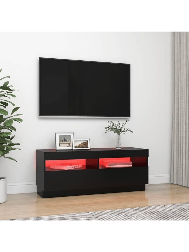 Televizoriaus spintelė su LED apšvietimu, juoda, 100x35x40cm 2