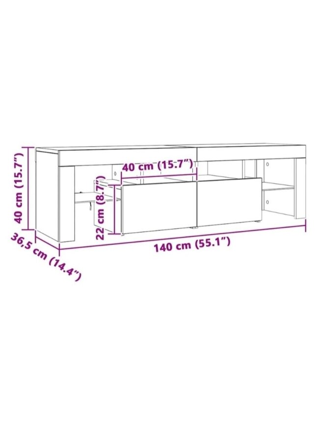 Televizoriaus spintelė su LED, betono pilka, 140x36,5x40cm 6