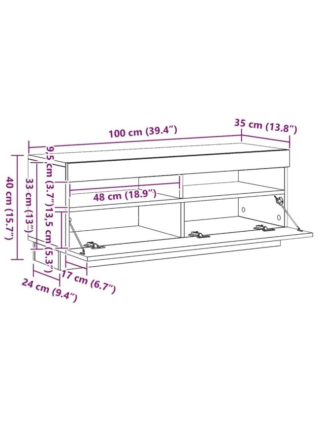TV skapītis ar LED, koksne, 100x35x40 cm, koksne 10