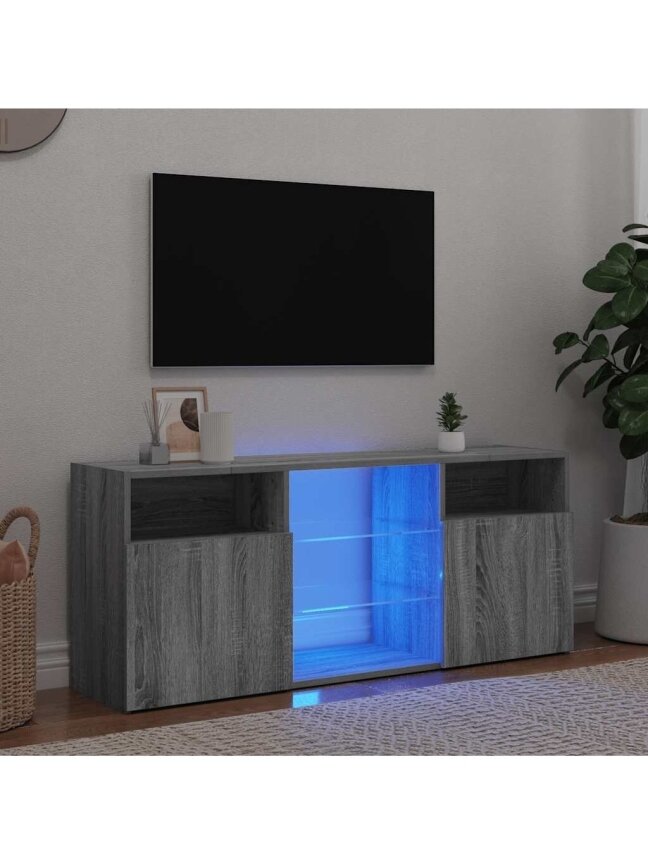 Televizoriaus spintelė su LED, pilka ąžuolo, 120x30x50cm 1