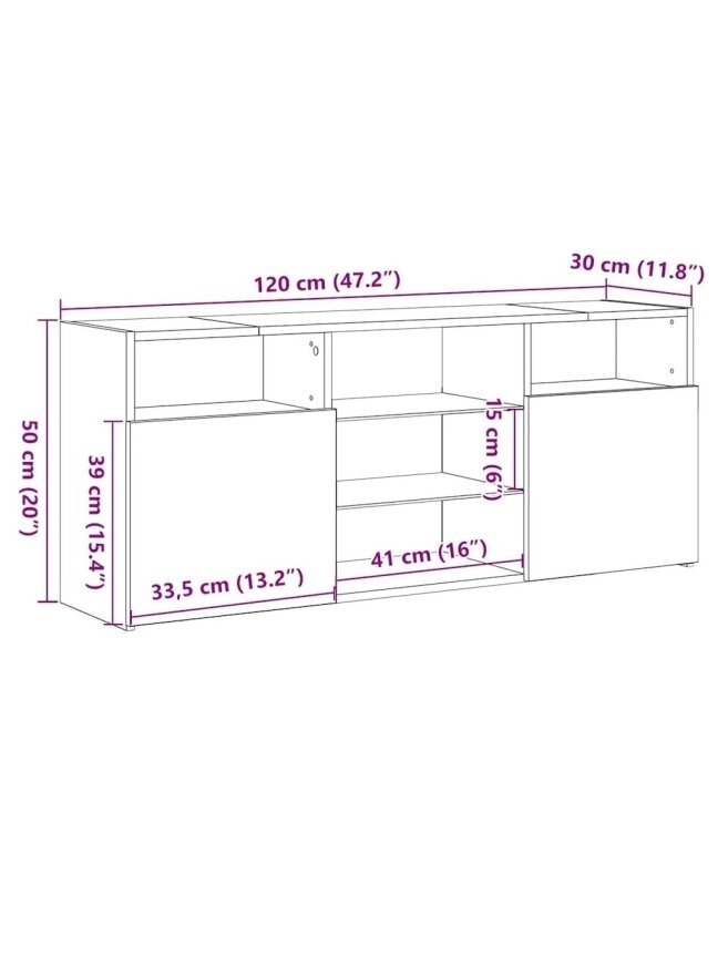 Televizoriaus spintelė su LED, pilka ąžuolo, 120x30x50cm 14
