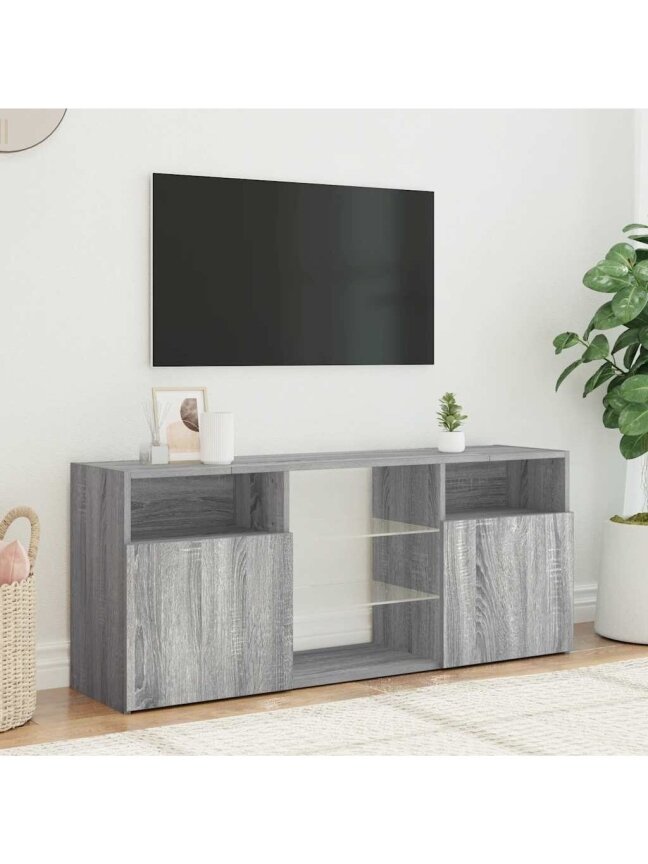 Televizoriaus spintelė su LED, pilka ąžuolo, 120x30x50cm