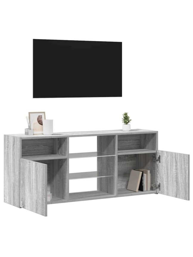 Televizoriaus spintelė su LED, pilka ąžuolo, 120x30x50cm 4