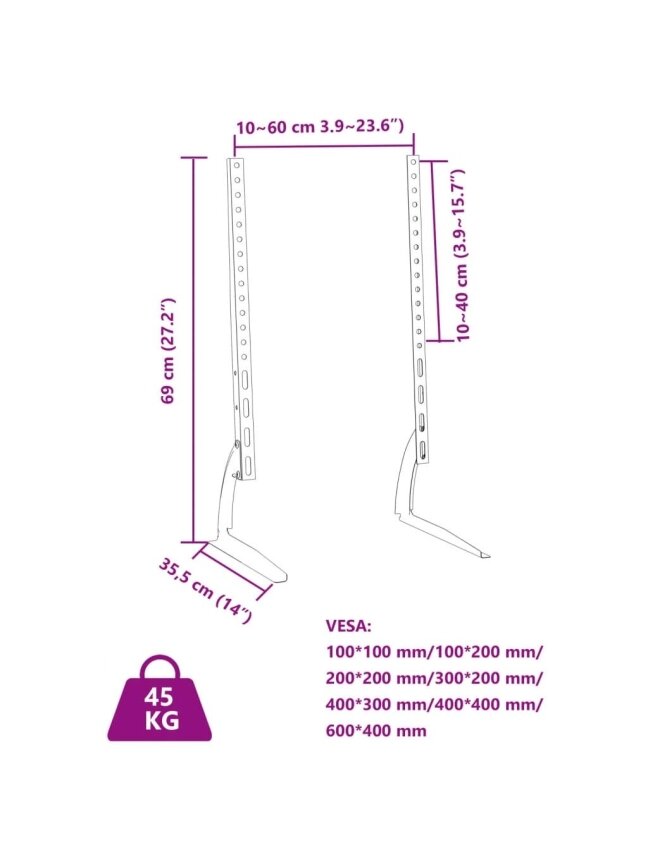TV Stands for 37-75" Screen, 2 pcs, 600x400mm 6