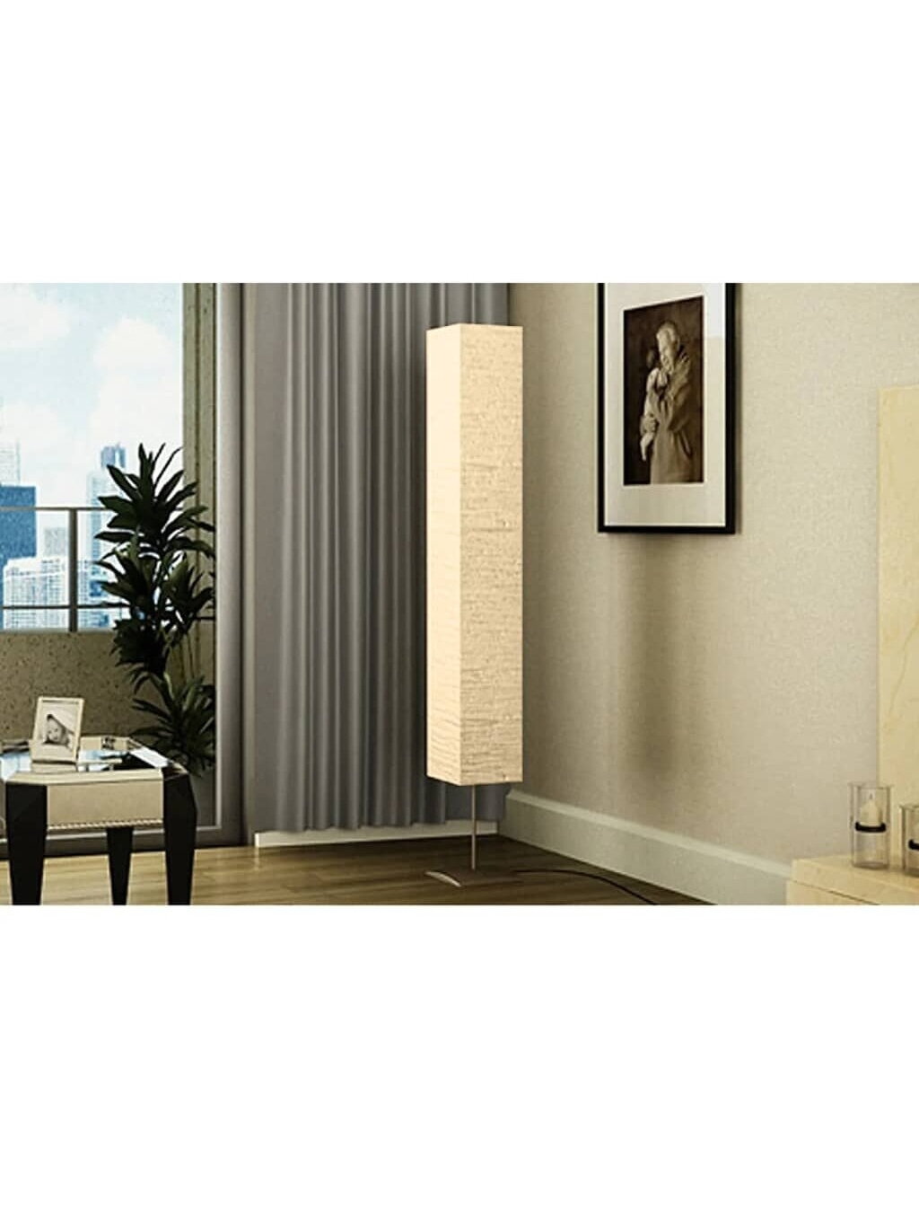 Floor lamp, Square-shaped shade, 3 bulbs, Cream color, 170 cm 1